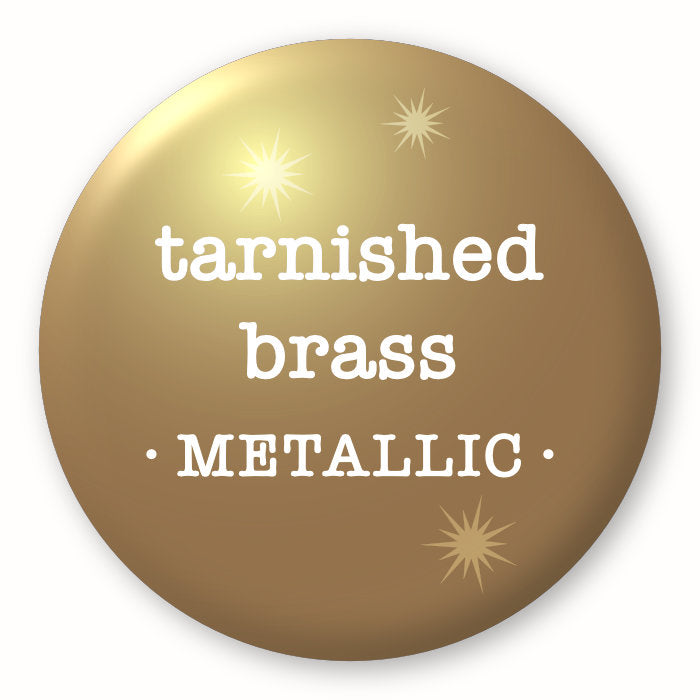 Tarnished Brass, metallic - Tim Holtz Distress by Ranger - Image of a round spot with the colour name in the centre. To coincide with your choice of colour when purchasing Distress Paint, Spray Stain, Oxide Spray, Ink Pad, Oxide Ink Pad, Reinker, Oxide Reinker, Embossing Glaze, or Archival Reinker from Art by Jenny Online Shop in Australia. Please note, while we have taken care to show a close representation, the colour may vary between screens or different mediums (inks, oxides, etc).