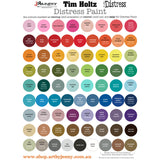The Tim Holtz Distress paints are a unique paint that is water reactive yet permanent on most surfaces including metal, glass, plastic, fabrics and all papers. Its a quality paint for altering metals, blending backgrounds and adding colour to your crafts. Distress Paints are made with a water-reactive fusion of paints and pigments that creates a splattery, bubbly watercolour effect when sprayed or splashed with water or inks. The colours are opaque and dry with a matte finish.