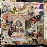 example of artwork inside the Dina Wakley MEdia Kraft Journal by Jenny James in 2024 - created with Tim Holtz Idea-ology die cut pieces and transparencies.