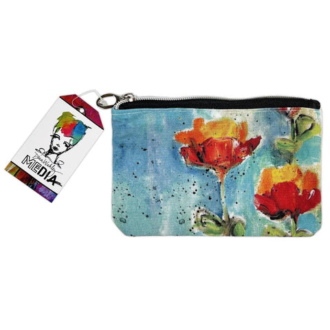 Art Pouch - Small ... Canvas Storage Case - by Dina Wakley MEdia. Printed canvas storage pouch, lined in black fabric with metal zipper and oval shaped pull-tag. Beautiful accessory pouch or pencil case, 4 1/2" x 7" wide. Image showing the flat lay of the zippered storage case.