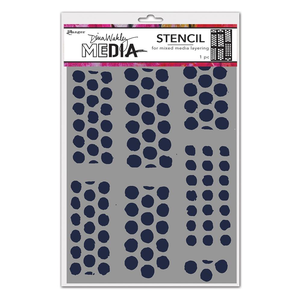 Dotted Tape - Dina Wakley MEdia and Ranger ... Stencil for layering colour, texture and patterns in mixed media, visual arts and papercrafts (MDS83085). 1 (one) stencil featuring rectangular groups of round holes in 3 rows (alternated spacing), 6"x9". Layer this wonderful original design by Dina Wakley onto your next arty project with&nbsp;layers of colour and texture with stencils and masks using a wide variety of art supplies