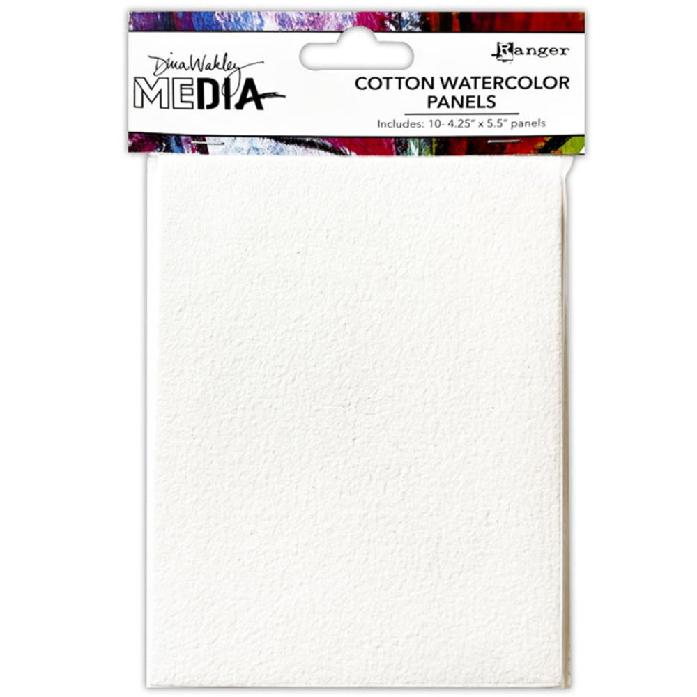 Ranger Cotton Watercolor Panels, 400gsm, 10 sheets, 4.25"x5.5" in size. Dina Wakley's heavyweight white cotton watercolour paper is a thick, textured, handmade porous surface. Use it for using with the Spellbinders' BetterPress plates, creating mixed media and collage, watercolours, acrylics, painting, drawing, stamping, scrapbooking, tearing into layers, any kind of papercraft and visual arts you wish!