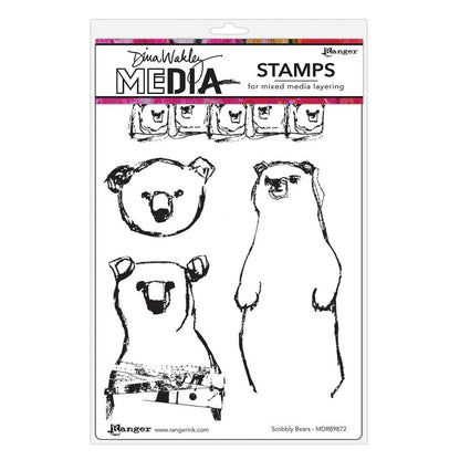 Scribbly Bears - Dina Wakley MEdia ... Cling Mounted Red Rubber Stamps in 4 (four) designs (MDR89872). 
There's a bear in there! lol :) And you could give the bear a chair using the blocks in 'Squared Up' (sold separately). Enjoy a wonderful crafty time using Dina's amazing stamps to create more art. Designed by Dina Wakley, this set includes three bears (head, two bodies) and a row of little beary heads within square outlines. Total of 4 stamps.