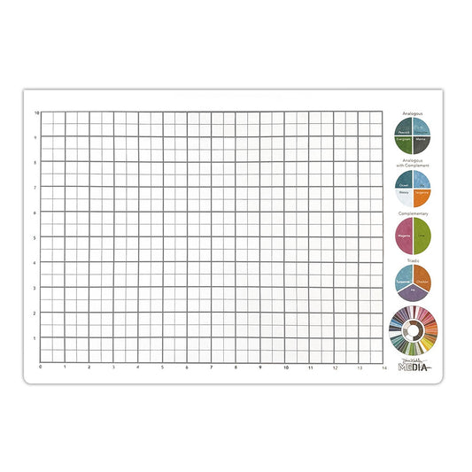 Dina Wakley MEdia Work Place Pad MDA93541 . A3 . a medium weighted paper - feels like cartridge paper on the front, printed side, and the back is very smooth. The pad format (gummed along the top long edge) enables it to be used as a pad, or remove a sheet to pop between pages as a protector for the rest of the book. The paper is bleedproof, so all the mess and creativity stays on one side of the sheet, whichever side you use!