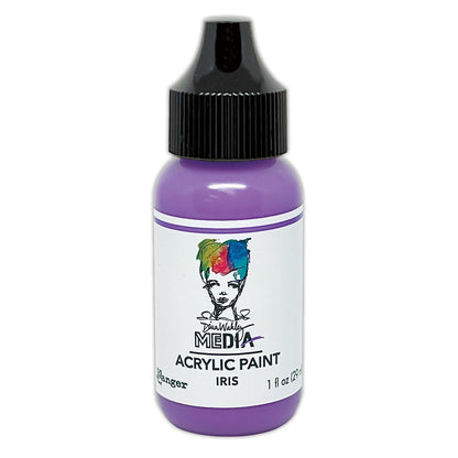 Iris - purple - Acrylic Paint - Choose any 1 (one) colour ... by Dina Wakley MEdia and Ranger Ink. Each bottle holds 1 fl oz (29ml) of thick buttery acrylic paint and has a fine tipped nozzle for dotting, doodling, squeezing into a paint palette or squeezing out a drop onto a paint brush.   These beautiful paints by Dina Wakley MEdia are an opaque (gives good coverage) acrylic thick paint, richly pigmented artists quality paint, satin finish. 