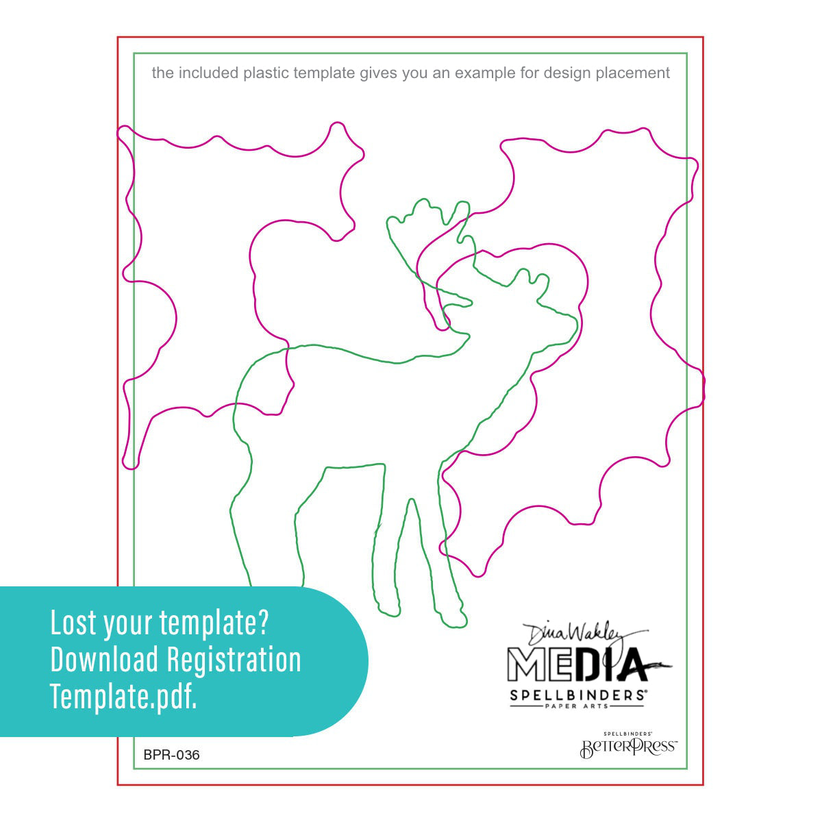 Cheer and Good Tidings Deer - BetterPress Metal Press Plates and Dies ... designed by Dina Wakley MEdia and Spellbinders (no.BPR-036) to use in mixed media, cardmaking, journaling, scrapbooking and visual arts. Dina's BetterPress 'Cheer and Good Tidings Deer' set includes festive designs that could be used all year long! This wonderful set features a deer (stag with antlers, reindeer) standing facing left, starry sky and warmhearted Christmas phrase with matching banner.