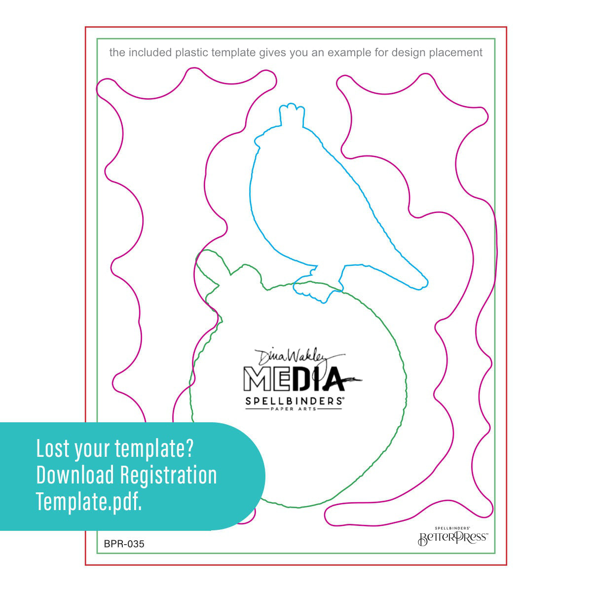 Merry Merry Merry Bird - BetterPress Metal Press Plates and Dies ... designed by Dina Wakley MEdia and Spellbinders (no.BPR-035) to use in mixed media, cardmaking, journaling, scrapbooking and visual arts. Dina's BetterPress 'Merry Merry Merry Bird' set includes festive designs that could be used all year long! This wonderful set features a robin (bird, feathered friend, 5cm tall) wearing a little crown, a round decorated bauble (ornament), gathering of spots, a line of text with shaped banner.