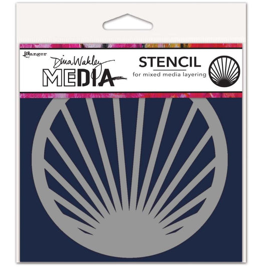 Burst - Coaster Stencil - Dina Wakley MEdia ... Round very thin plastic grey stencil for layering colour, texture and patterns in mixed media, visual arts and papercrafts. 1 (one) circular mask, 5 1/2" wide (14cm). MDS84938 . Layer this fantastic pattern designed by Dina Wakley features an array of lines fanning out from the lower centre of the round frame. Apply this versatile pattern to your project in the background or make it a featured element in the design.