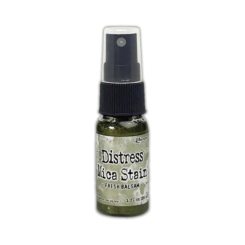Fresh Balsam (light leafy pine green)  - Distress Mica Stain Spray - by Tim Holtz... multi-toned colours of pearlescent shimmery pigment ink fusion in a sprayer bottle, each holding 29ml (1oz). To use in mixed media, papercrafts, journaling, planners, scrapbooking, visual arts of all kinds. 