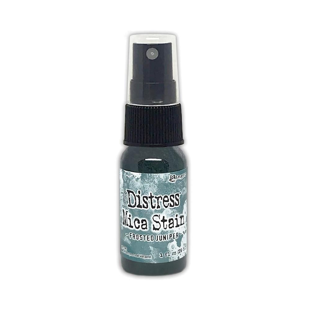 Frosted Juniper (steel blue)  - Distress Mica Stain Spray - by Tim Holtz... multi-toned colours of pearlescent shimmery pigment ink fusion in a sprayer bottle, each holding 29ml (1oz). To use in mixed media, papercrafts, journaling, planners, scrapbooking, visual arts of all kinds. 
