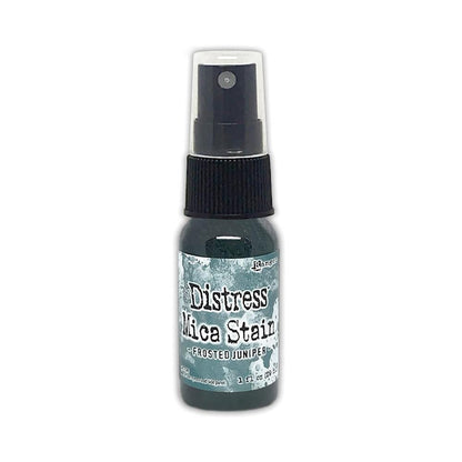Frosted Juniper (steel blue)  - Distress Mica Stain Spray - by Tim Holtz... multi-toned colours of pearlescent shimmery pigment ink fusion in a sprayer bottle, each holding 29ml (1oz). To use in mixed media, papercrafts, journaling, planners, scrapbooking, visual arts of all kinds. 