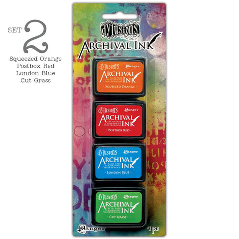 Set 2 - Dyan's Dylusions Archival Mini Ink Pads by Ranger, are an all-purpose ink which dries on most surfaces (paper, card, wood, fabric, vellum, tissue, stone, transparencies (given time to dry) and Yupo. The ink is a permanent, water and fade resistant dye based formula within a raised felt stamp pad. Ideal for use in art journaling, diaries and planners, cardmaking, scrapbooking, mixed media, collage, visual arts, textile arts, and other craft projects.