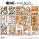 Collage Paper - Christmas ... from Dylusions by Dyan Reaveley. 15 (fifteen) sheets, single sided matte white paper with 10 pages of full sized designs and 5 pages of half sized designs. Sheet size is size 8.5" x 11". Why not add some unconventional and eclectic designs of quirky people, fun characters wearing wintery or Christmas hats, stars, words (peace, wish, ho ho ho, merry Christmas), patchwork backgrounds, seasonal shapes, image of an overview of reds, greens and golden yellows.