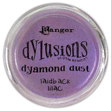 Dyamond Dust ... by Dyan Reaveley's Dylusions and Ranger Ink. Pearl Pigment powder in Dylusions colours to add shimmer and enhance artwork.  Available in 6 colours. Create beautiful pearlescent effects on book covers, journals, scrapbooks, greeting cards, mixed media, embossed dimensional artwork and more. Photo of Laidback Lilac, a pretty shabby purple.