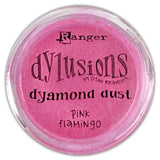 Dyamond Dust ... by Dyan Reaveley's Dylusions and Ranger Ink. Pearl Pigment powder in Dylusions colours to add shimmer and enhance artwork.  Available in 6 colours. Create beautiful pearlescent effects on book covers, journals, scrapbooks, greeting cards, mixed media, embossed dimensional artwork and more. Photo of Pink Flamingo, tropical pink.