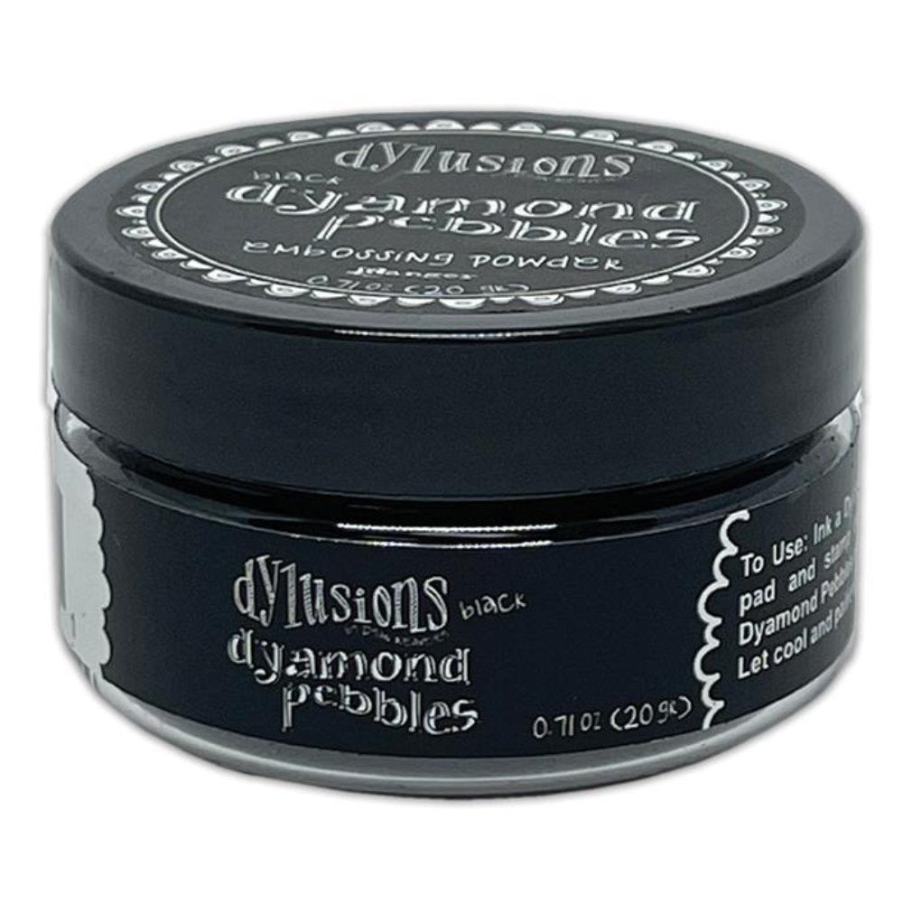 Black Dylusions Dyamond Pebbles (fine embossing powder) ... by Dyan Reaveley's Dylusions and Ranger Ink. Embossing Powder to create raised outlines, add dimension and create layers with a smooth raised 3D enamel-like finish. Create outlines, raised effects and enamel finishes in black or clear on book covers, journals, scrapbooks, greeting cards, mixed media, embossed dimensional artwork and more.