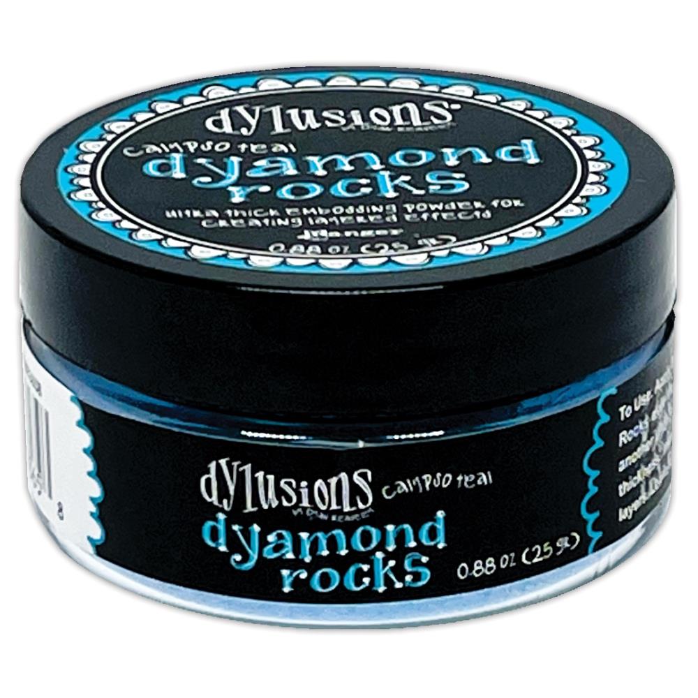 Calypso Teal (summery blue) 25g jar of Dyamond Rocks (ultra thick embossing powder) ... by Dyan Reaveley's Dylusions and Ranger Ink. Ultra Thick Embossing Powder in Dylusions colours to add dimension and shaped layers to create a raised enamel-like finish without the solvents. Create beautiful 3D effects on book covers, journals, scrapbooks, greeting cards, mixed media, embossed dimensional artwork and more.