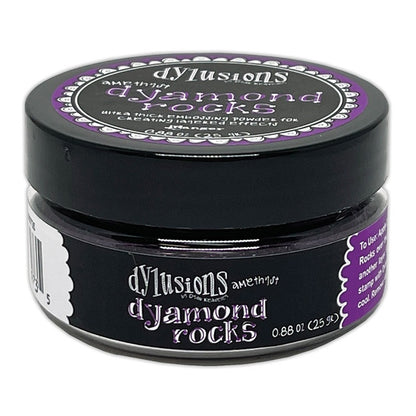 Amethyst (metallic Royal Purple, Crushed Grape)  Dyamond Rocks ... Dylusions by Dyan Reaveley and Ranger Ink. Jar of Ultra Thick Embossing Powder used to create dimension and shaped layers with a smooth, 3-dimensional raised layer with an enamel-like finish. Use with junk journals, book covers, ornaments, decorations, off-the-page creativity, scrapbooks, greeting cards, mixed media, visual sculptured artwork and more. Photo of the jar.