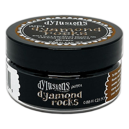Jasper (metallic warm brown, bronze)  Dyamond Rocks ... Dylusions by Dyan Reaveley and Ranger Ink. Jar of Ultra Thick Embossing Powder used to create dimension and shaped layers with a smooth, 3-dimensional raised layer with an enamel-like finish. Use with junk journals, book covers, ornaments, decorations, off-the-page creativity, scrapbooks, greeting cards, mixed media, visual sculptured artwork and more. Photo of the jar.