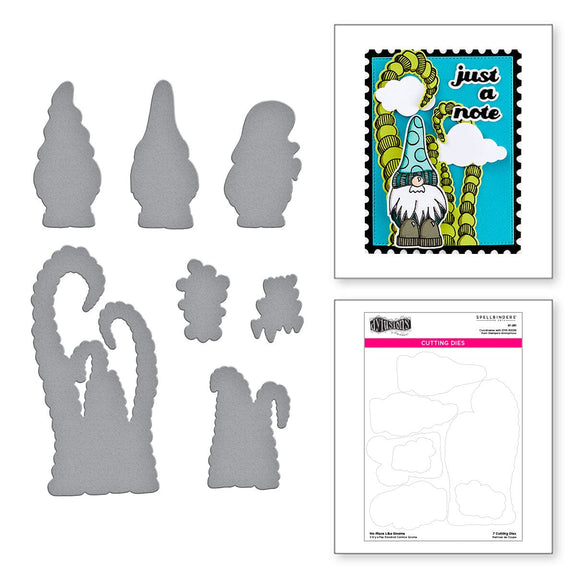 Etched Dies (die cutting templates) by Dyan Reaveley and Spellbinders Paper Arts ... No Place Like Gnome. Coordinating stamp sets are also available, sold separately. Original stamped designs by Dyan Reaveley are now easier to cut out than ever with these die cutting templates. Perfect for card making, tags, mixed media, art journaling, scrapbooking. Picture of No Place Like Gnome.