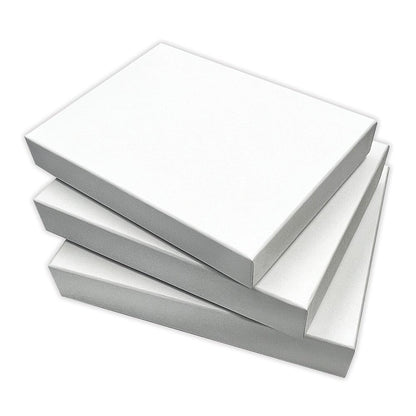 Nesting Boxes - White, 3 Boxes or 6 Trays ... Dyan Reaveley's Dylusions and Ranger.&nbsp; Dyan's Dylusions Nesting Boxes are a set of 6 (six) trays made of durable white board with reinforced corners which fit perfectly within each other in a stack. Alter and use as storage or gifts for friends and family. Photo of a stack of 3 closed boxes.