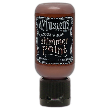 Chocolate Drop - Dylusions Shimmer Acrylic Paint by Dyan Reaveley ... Vibrant Mica Infused Pearlescent Gorgeous Colours - Flip Cap Bottle 1 fl oz (29ml). Dyan Reaveley's Dylusions acrylic paint is a beautiful sparkly shimmer. These are not simply a flash of iridescence or white pearl, these are colourful through and through! Smooth, blendable, waterbased acrylic paint, easy to use, quick drying, layerable.