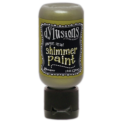Jungle Leaf (green)  - Dylusions Shimmer Acrylic Paint by Dyan Reaveley and Ranger Ink ... Vibrant Mica Infused Pearlescent Gorgeous Colours - Flip Cap Bottle 1 fl oz (29ml). Dyan Reaveley's Dylusions acrylic paint is a beautiful sparkly shimmer. These are not simply a flash of iridescence or white pearl, these are colourful through and through! Smooth, blendable, waterbased acrylic paint, easy to use, quick drying, layerable.