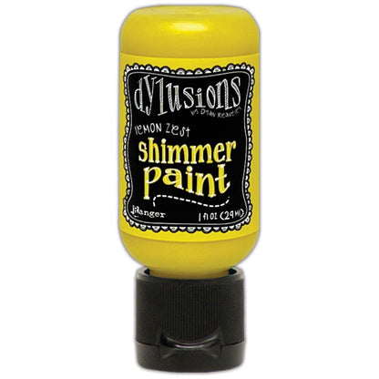 Lemon Zest - Dylusions Shimmer Acrylic Paint by Dyan Reaveley ... Vibrant Mica Infused Pearlescent Gorgeous Colours - Flip Cap Bottle 1 fl oz (29ml). Dyan Reaveley's Dylusions acrylic paint is a beautiful sparkly shimmer. These are not simply a flash of iridescence or white pearl, these are colourful through and through! Smooth, blendable, waterbased acrylic paint, easy to use, quick drying, layerable.