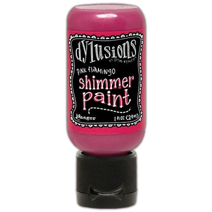 Pink Flamingo - Dylusions Shimmer Acrylic Paint by Dyan Reaveley ... Vibrant Mica Infused Pearlescent Gorgeous Colours - Flip Cap Bottle 1 fl oz (29ml). Dyan Reaveley's Dylusions acrylic paint is a beautiful sparkly shimmer. These are not simply a flash of iridescence or white pearl, these are colourful through and through! Smooth, blendable, waterbased acrylic paint, easy to use, quick drying, layerable.