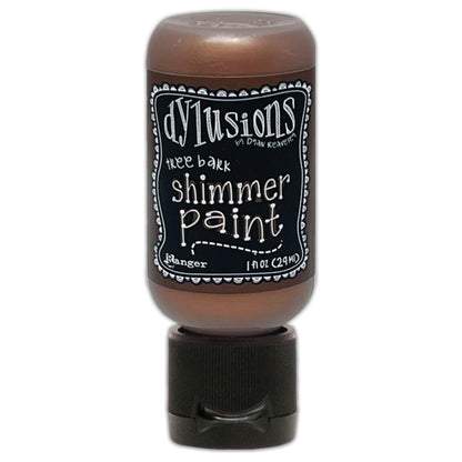 Tree Bark (dark brown) - Dylusions Shimmer Acrylic Paint by Dyan Reaveley and Ranger Ink ... Vibrant Mica Infused Pearlescent Gorgeous Colours - Flip Cap Bottle 1 fl oz (29ml). Dyan Reaveley's Dylusions acrylic paint is a beautiful sparkly shimmer. These are not simply a flash of iridescence or white pearl, these are colourful through and through! Smooth, blendable, waterbased acrylic paint, easy to use, quick drying, layerable.