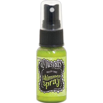 photo of  Fresh Lime - Dylusions by Dyan Reaveley Shimmer Spray by Ranger . A gorgeous range of vibrant, mica rich, pearlescent and shimmery, colourful inks by Ranger. A watersoluble infusion of richly pigmented and or metallic mica blended into Dylusions ink with fine nozzle sprayer. Dylusions Shimmer Sprays are designed to meet Dyan Reaveley's specifications for art journaling and mixed media.