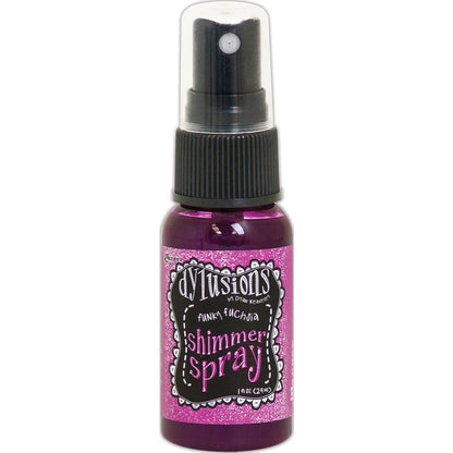 photo of Funky Fuchsia - Dylusions by Dyan Reaveley Shimmer Spray by Ranger . A gorgeous range of vibrant, mica rich, pearlescent and shimmery, colourful inks by Ranger. A watersoluble infusion of richly pigmented and or metallic mica blended into Dylusions ink with fine nozzle sprayer. Dylusions Shimmer Sprays are designed to meet Dyan Reaveley's specifications for art journaling and mixed media.