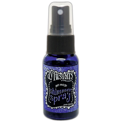 photo of Just Indigo, very dark blue - Dylusions by Dyan Reaveley Shimmer Spray by Ranger . A gorgeous range of vibrant, mica rich, pearlescent and shimmery, colourful inks by Ranger. A watersoluble infusion of richly pigmented and or metallic mica blended into Dylusions ink with fine nozzle sprayer. Dylusions Shimmer Sprays are designed to meet Dyan Reaveley's specifications for art journaling and mixed media.