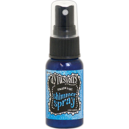 photo of London Blue - Dylusions by Dyan Reaveley Shimmer Spray by Ranger . A gorgeous range of vibrant, mica rich, pearlescent and shimmery, colourful inks by Ranger. A watersoluble infusion of richly pigmented and or metallic mica blended into Dylusions ink with fine nozzle sprayer. Dylusions Shimmer Sprays are designed to meet Dyan Reaveley's specifications for art journaling and mixed media.