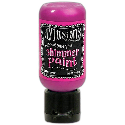 photo of Bubblegum Pink - Dylusions Shimmer Acrylic Paint by Dyan Reaveley ... Vibrant Mica Infused Pearlescent Gorgeous Colours - Flip Cap Bottle 1 fl oz (29ml).  Dyan Reaveley's Dylusions acrylic paint is a beautiful sparkly shimmer. These are not simply a flash of iridescence or white pearl, these are colourful through and through! Smooth, blendable, waterbased acrylic paint, easy to use, quick drying, layerable.