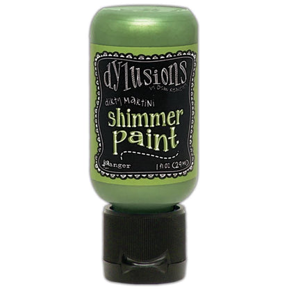 Dirty Martini, green - Dylusions Shimmer Acrylic Paint by Dyan Reaveley ... Vibrant Mica Infused Pearlescent Gorgeous Colours - Flip Cap Bottle 1 fl oz (29ml). Dyan Reaveley's Dylusions acrylic paint is a beautiful sparkly shimmer. These are not simply a flash of iridescence or white pearl, these are colourful through and through! Smooth, blendable, waterbased acrylic paint, easy to use, quick drying, layerable.