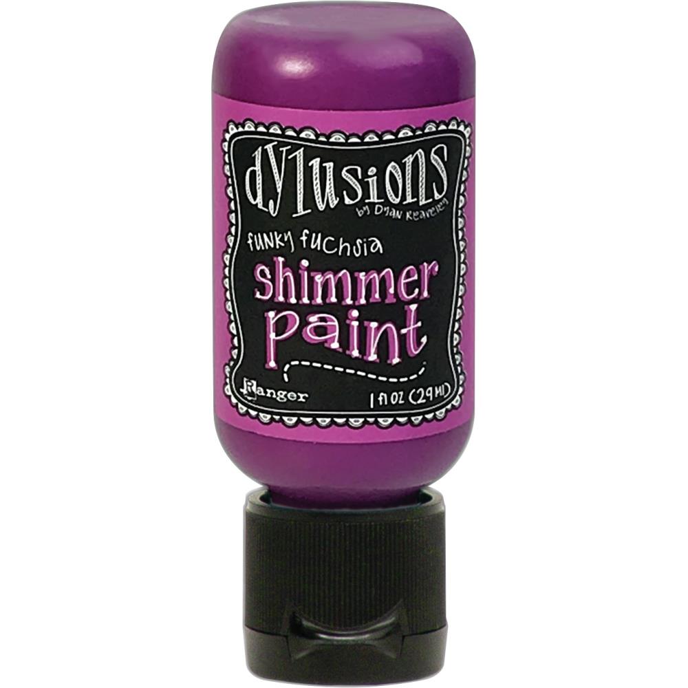 Funky Fuchsia - Dylusions Shimmer Acrylic Paint by Dyan Reaveley ... Vibrant Mica Infused Pearlescent Gorgeous Colours - Flip Cap Bottle 1 fl oz (29ml). Dyan Reaveley's Dylusions acrylic paint is a beautiful sparkly shimmer. These are not simply a flash of iridescence or white pearl, these are colourful through and through! Smooth, blendable, waterbased acrylic paint, easy to use, quick drying, layerable.