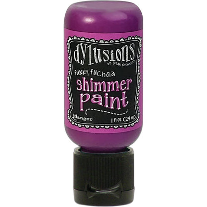 Funky Fuchsia - Dylusions Shimmer Acrylic Paint by Dyan Reaveley ... Vibrant Mica Infused Pearlescent Gorgeous Colours - Flip Cap Bottle 1 fl oz (29ml). Dyan Reaveley's Dylusions acrylic paint is a beautiful sparkly shimmer. These are not simply a flash of iridescence or white pearl, these are colourful through and through! Smooth, blendable, waterbased acrylic paint, easy to use, quick drying, layerable.