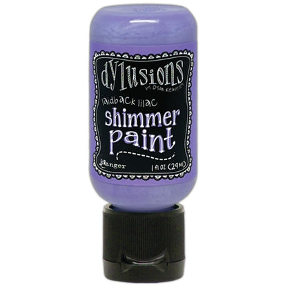 Laidback Lilac - Dylusions Shimmer Acrylic Paint by Dyan Reaveley ... Vibrant Mica Infused Pearlescent Gorgeous Colours - Flip Cap Bottle 1 fl oz (29ml). Dyan Reaveley's Dylusions acrylic paint is a beautiful sparkly shimmer. These are not simply a flash of iridescence or white pearl, these are colourful through and through! Smooth, blendable, waterbased acrylic paint, easy to use, quick drying, layerable.