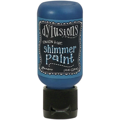 London Blue - Dylusions Shimmer Acrylic Paint by Dyan Reaveley ... Vibrant Mica Infused Pearlescent Gorgeous Colours - Flip Cap Bottle 1 fl oz (29ml). Dyan Reaveley's Dylusions acrylic paint is a beautiful sparkly shimmer. These are not simply a flash of iridescence or white pearl, these are colourful through and through! Smooth, blendable, waterbased acrylic paint, easy to use, quick drying, layerable.