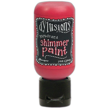 Postbox Red - Dylusions Shimmer Acrylic Paint by Dyan Reaveley ... Vibrant Mica Infused Pearlescent Gorgeous Colours - Flip Cap Bottle 1 fl oz (29ml). Dyan Reaveley's Dylusions acrylic paint is a beautiful sparkly shimmer. These are not simply a flash of iridescence or white pearl, these are colourful through and through! Smooth, blendable, waterbased acrylic paint, easy to use, quick drying, layerable.