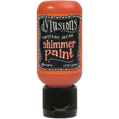 Tangerine Dream, dark orange - Dylusions Shimmer Acrylic Paint by Dyan Reaveley ... Vibrant Mica Infused Pearlescent Gorgeous Colours - Flip Cap Bottle 1 fl oz (29ml). Dyan Reaveley's Dylusions acrylic paint is a beautiful sparkly shimmer. These are not simply a flash of iridescence or white pearl, these are colourful through and through! Smooth, blendable, waterbased acrylic paint, easy to use, quick drying, layerable.
