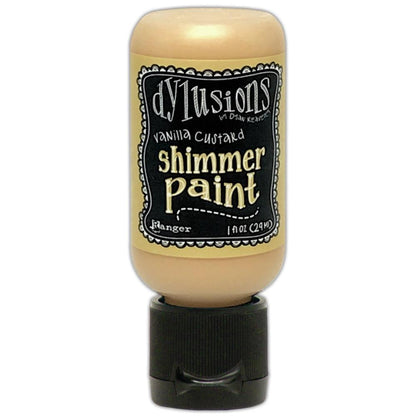 Vanilla Custard - Dylusions Shimmer Acrylic Paint by Dyan Reaveley ... Vibrant Mica Infused Pearlescent Gorgeous Colours - Flip Cap Bottle 1 fl oz (29ml). Dyan Reaveley's Dylusions acrylic paint is a beautiful sparkly shimmer. These are not simply a flash of iridescence or white pearl, these are colourful through and through! Smooth, blendable, waterbased acrylic paint, easy to use, quick drying, layerable.