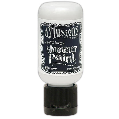 White Linen - Dylusions Shimmer Acrylic Paint by Dyan Reaveley ... Vibrant Mica Infused Pearlescent Gorgeous Colours - Flip Cap Bottle 1 fl oz (29ml). Dyan Reaveley's Dylusions acrylic paint is a beautiful sparkly shimmer. These are not simply a flash of iridescence or white pearl, these are colourful through and through! Smooth, blendable, waterbased acrylic paint, easy to use, quick drying, layerable.