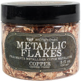 Metallic Flakes - Finnabair Art Ingredients by Prima Marketing ... fragments of metal foil leaf to add stunning effects and gilded finish to mixed media, sculpture, frames, home decor and visual arts. 150ml (5 fl oz) jar. Photo showing the jar of copper leaf.
