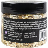 Metallic Flakes - Finnabair Art Ingredients by Prima Marketing ... fragments of metal foil leaf to add stunning effects and gilded finish to mixed media, sculpture, frames, home decor and visual arts. 150ml (5 fl oz) jar. Photo showing the back of the jar with information.