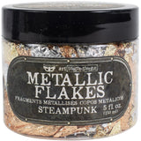 Metallic Flakes - Finnabair Art Ingredients by Prima Marketing ... fragments of metal foil leaf to add stunning effects and gilded finish to mixed media, sculpture, frames, home decor and visual arts. 150ml (5 fl oz) jar. Photo showing the jar of Steampunk Leaf.