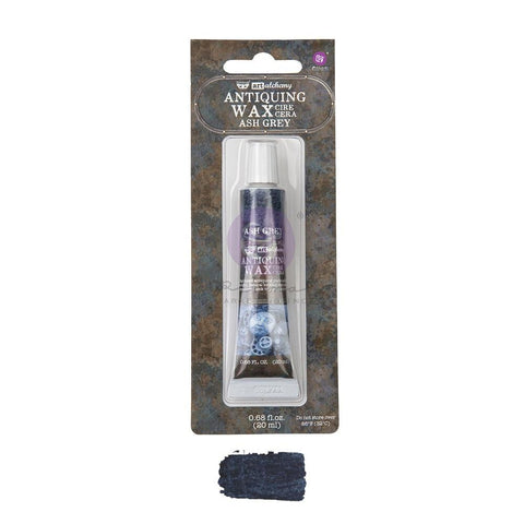 Wax ... Finnabair Art Alchemy by Prima Marketing - Creamy bees wax based mixed media medium for adding metallic and opalescent finishes to off-the-page models, home decor, sculpture, papercrafts, mixed media and visual arts. Image showing the tube of Antiquing Ash Grey