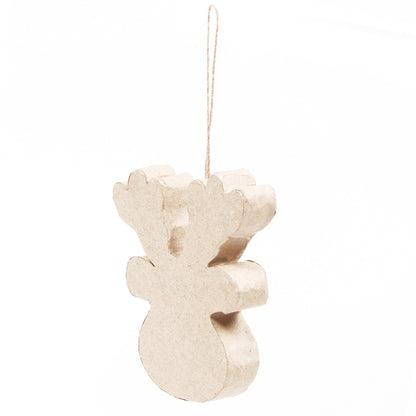 Reindeer Hanger ... Shaped Paper Mache Character - Create personalised hanging ornaments, a mobile, home decor decoration or simply enjoy some arty crafty fun because it feels good to get paint everywhere. Made by Little Birdie. 
This 9cm high reindeer head with antlers is shaped out of light brown or tan kraft paper comprised of two flat sides with 15mm deep base. 
The deer is ready to hang and display using the length of natural string attached between the ears in the centre of the head.