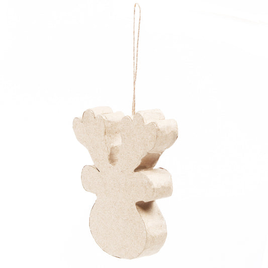 Reindeer Hanger ... Shaped Paper Mache Character - Create personalised hanging ornaments, a mobile, home decor decoration or simply enjoy some arty crafty fun because it feels good to get paint everywhere. Made by Little Birdie. 
This 9cm high reindeer head with antlers is shaped out of light brown or tan kraft paper comprised of two flat sides with 15mm deep base. 
The deer is ready to hang and display using the length of natural string attached between the ears in the centre of the head.